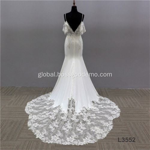 Ungrouped Bridal Gown Italian New Design robe de mariage spaghetti strap sexy mermaid crepe lace wedding dress Factory